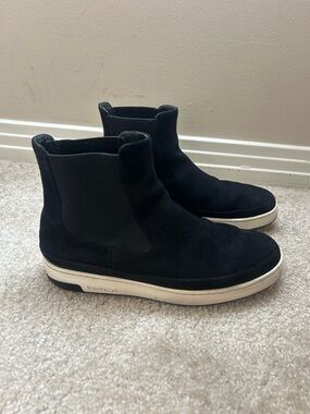 Vince Black Suede Chelsea Slip-On Sneakers with White Sole